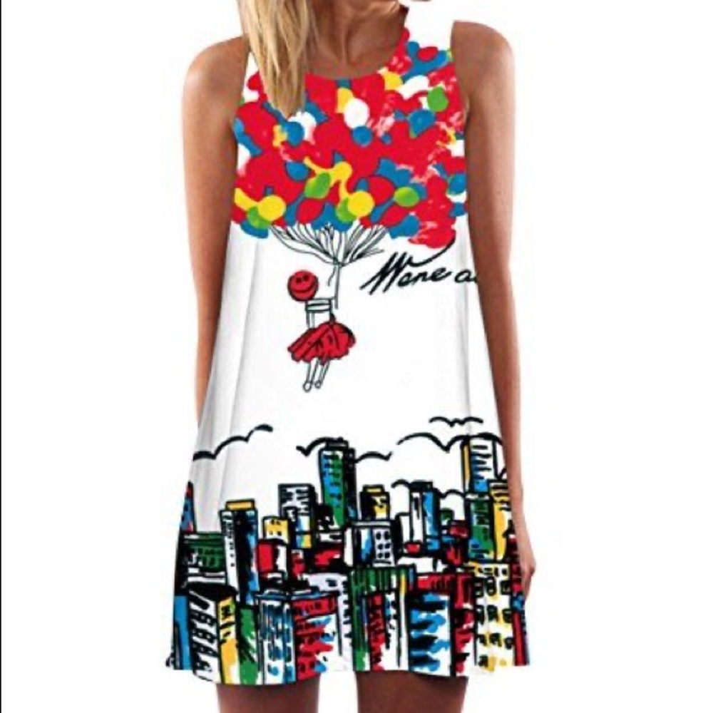 Women Colorful Balloons Loose Sleeveless Dress